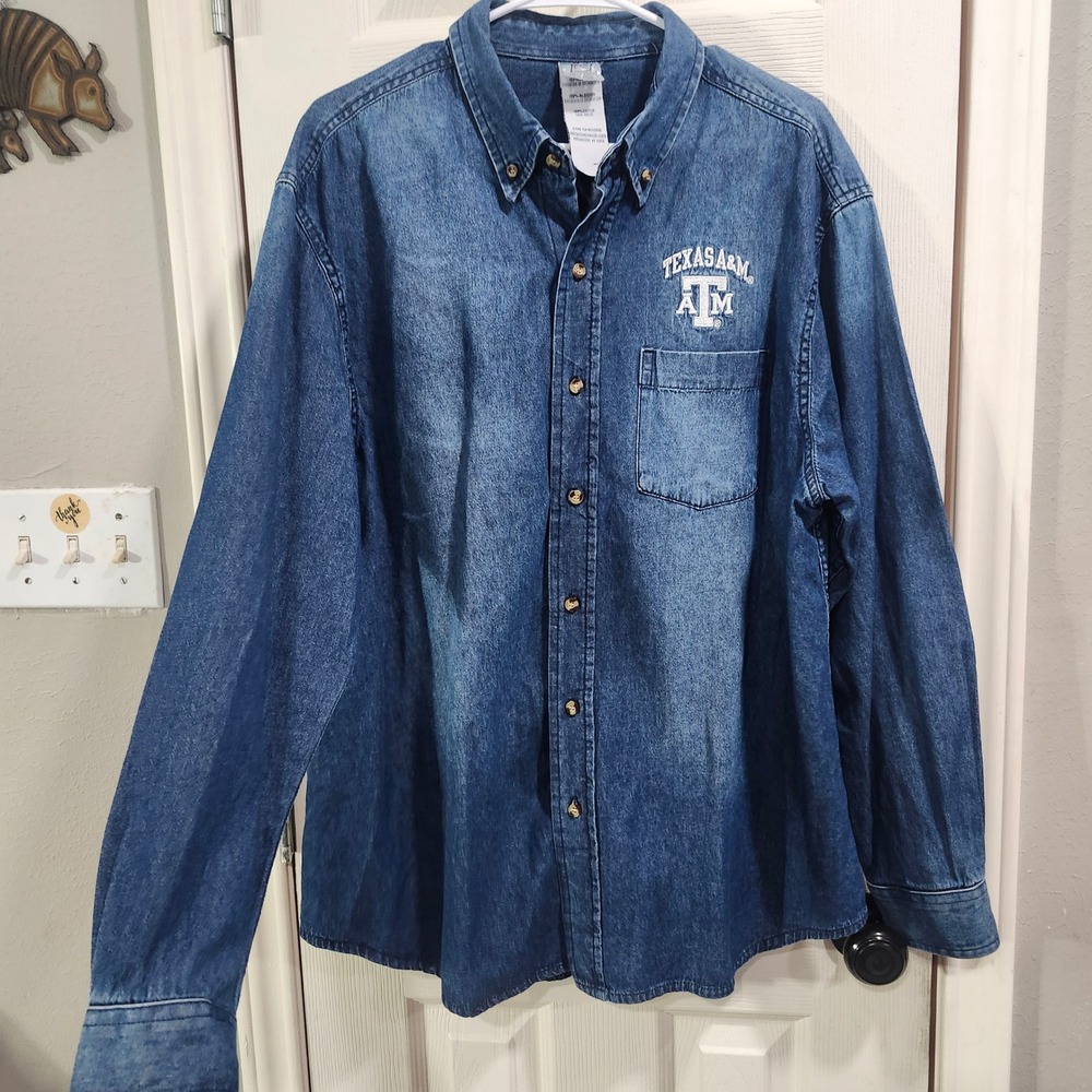 ProEdge Texas A&M Aggies Denim Button Down Shirt Mens Large Blue Long Sleeve